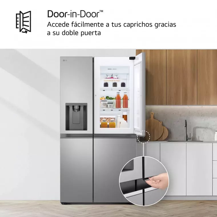 LG Frigorífico Side By side  Serie 400, Door-In-Door, sin toma de agua, Inox antihuellas.  E, 641 L, GSJC41PYPE.APYQEUR